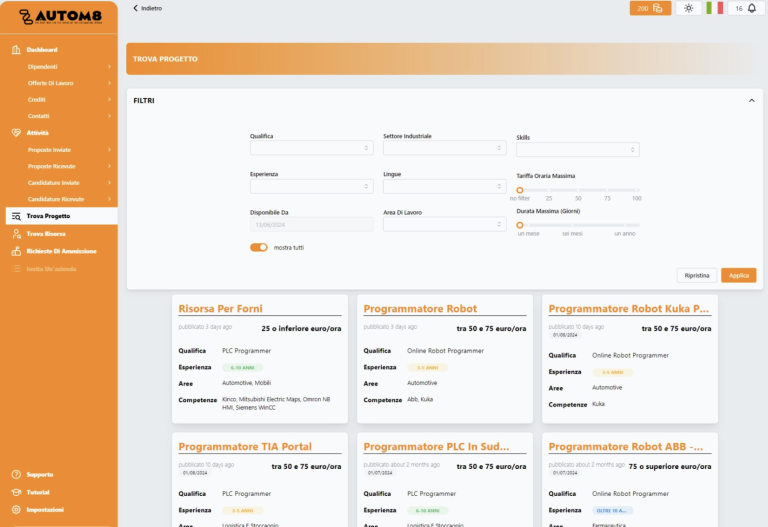 trova progetti con Autom8